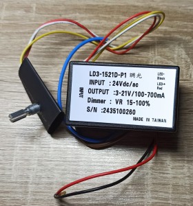 Driver LED do lamp maszynowych 24V, regulacja jasności 100–700 mA